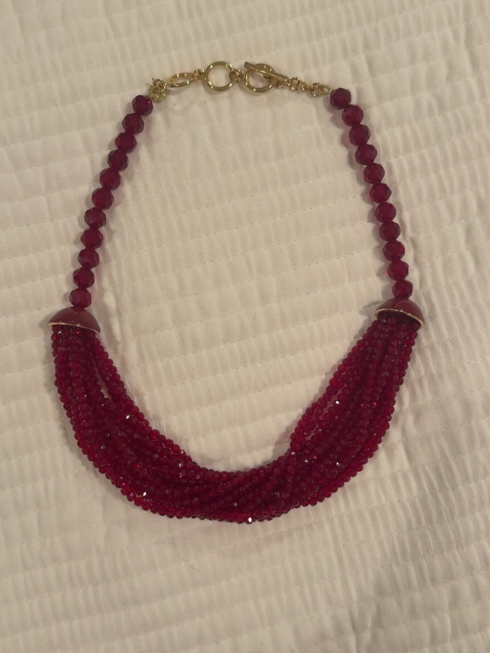 Talbots Red Multi-Strand Beaded Necklace with Gold-Tone Clasp